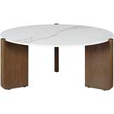 Elissa Coffee Table in White Marbled Stone & Walnut